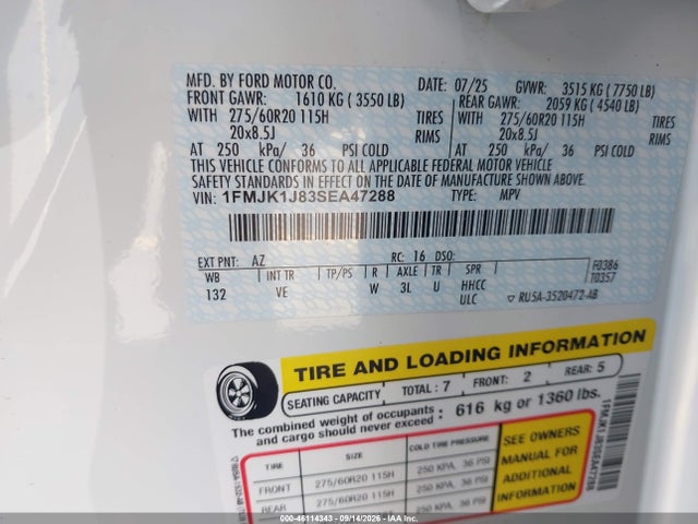 Продажа на аукционе авто 2025 Ford Expedition Max Active, vin: 1FMJK1J83SEA47288, номер лота: 46114343