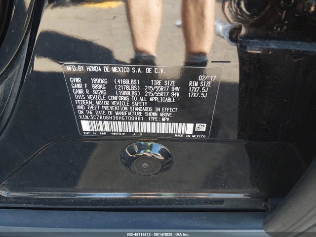 46114413 :رقم المزاد ، 3CZRU6H36HG700961 vin ، 2017 Honda Hr-v Lx مزاد بيع