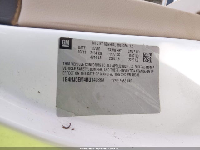 2011 Buick Lucerne Cxl Premium მანქანა იყიდება აუქციონზე, vin: 1G4HJ5EM4BU140889, აუქციონის ნომერი: 46114433