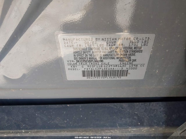 Продаж на аукціоні авто 2023 Nissan Kicks Sv Xtronic Cvt, vin: 3N1CP5CV0PL568195, номер лоту: 46114435