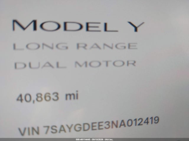 7SAYGDEE3NA012419 Tesla Model Y Long Range Dual Motor All-wheel Drive
