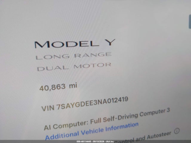 7SAYGDEE3NA012419 Tesla Model Y Long Range Dual Motor All-wheel Drive