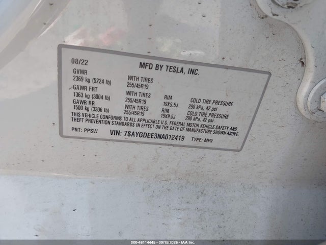 7SAYGDEE3NA012419 Tesla Model Y Long Range Dual Motor All-wheel Drive