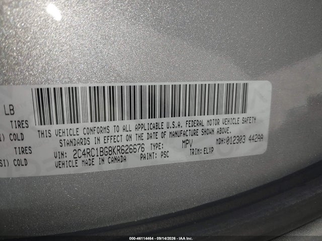 46114464 :رقم المزاد ، 2C4RC1BG8KR626676 vin ، 2019 Chrysler Pacifica Touring L مزاد بيع
