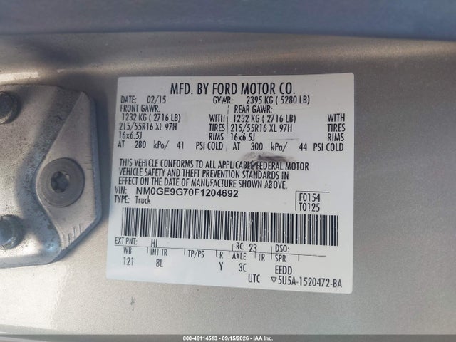 2015 Ford Transit Connect Titanium მანქანა იყიდება აუქციონზე, vin: NM0GE9G70F1204692, აუქციონის ნომერი: 46114513