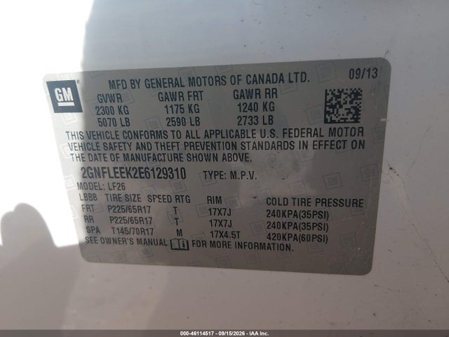 Продажа на аукционе авто 2014 Chevrolet Equinox Ls, vin: 2GNFLEEK2E6129310, номер лота: 46114517
