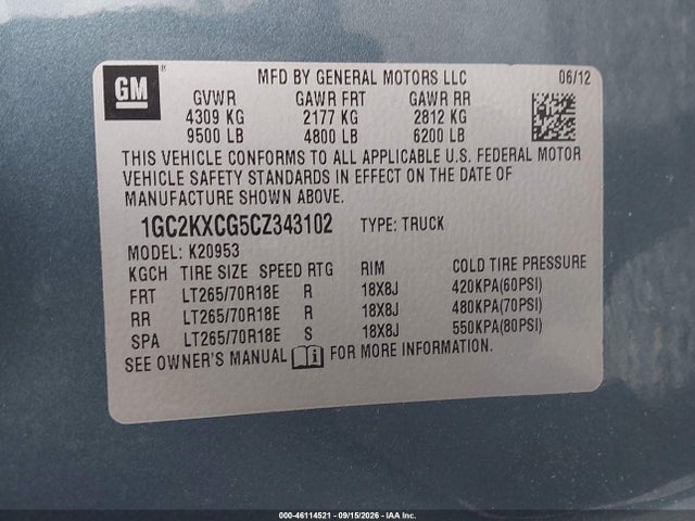 Продажа на аукционе авто 2012 Chevrolet Silverado 2500hd Lt, vin: 1GC2KXCG5CZ343102, номер лота: 46114521