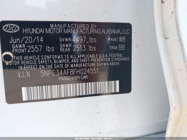 46114556 :رقم المزاد ، 5NPE34AF8FH024551 vin ، 2015 Hyundai Sonata Limited مزاد بيع