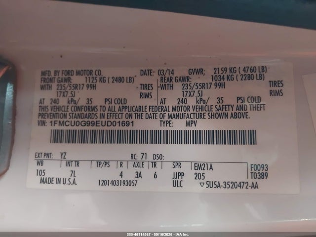Ford ESCAPE SE 2014 1FMCU0G99EUD01691 Image 9