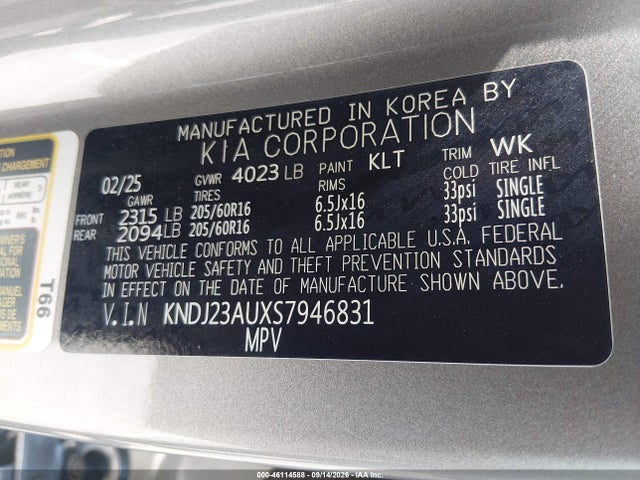 Продажа на аукционе авто 2025 Kia Soul Lx, vin: KNDJ23AUXS7946831, номер лота: 46114588