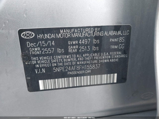 Продажа на аукционе авто 2015 Hyundai Sonata Se, vin: 5NPE24AF8FH155837, номер лота: 46114601