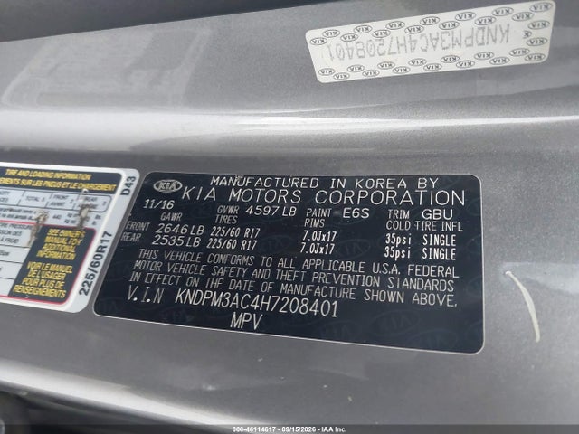 Продаж на аукціоні авто 2017 Kia Sportage Lx, vin: KNDPM3AC4H7208401, номер лоту: 46114617