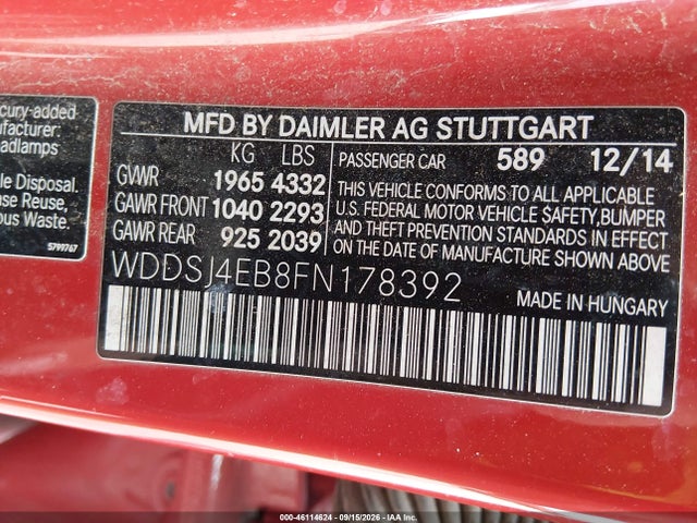 WDDSJ4EB8FN178392 Mercedes-Benz CLA 250