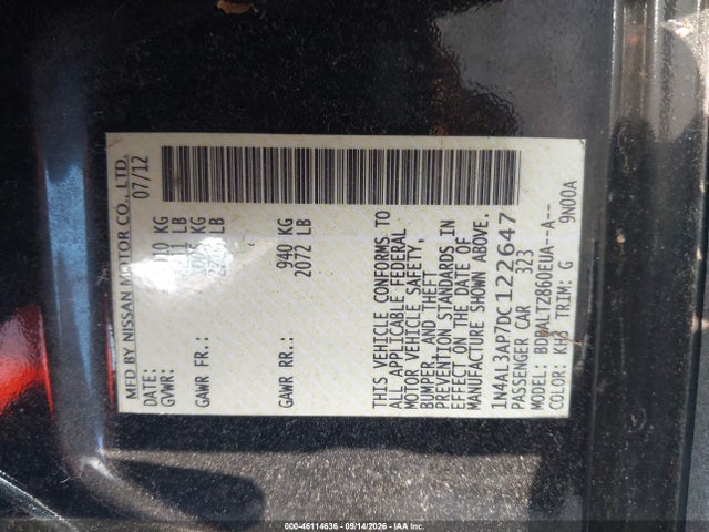 Продаж на аукціоні авто 2013 Nissan Altima 2.5 Sv, vin: 1N4AL3AP7DC122647, номер лоту: 46114636