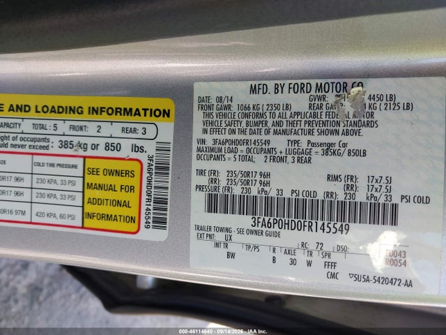 Ford FUSION SE 2015 3FA6P0HD0FR145549 Image 9
