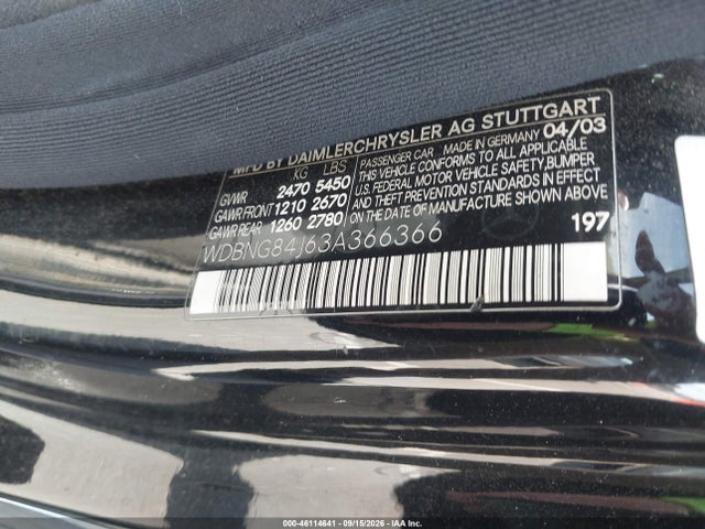46114641 :رقم المزاد ، WDBNG84J63A366366 vin ، 2003 Mercedes-benz S 500 مزاد بيع