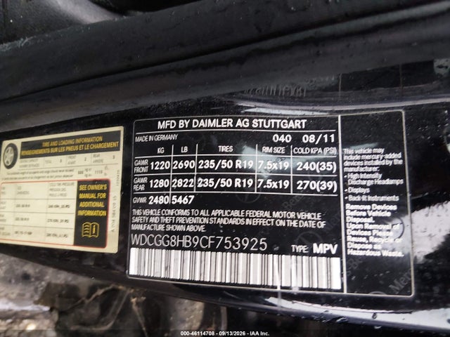 Продажа на аукционе авто 2012 Mercedes-benz Glk 350 4matic, vin: WDCGG8HB9CF753925, номер лота: 46114708