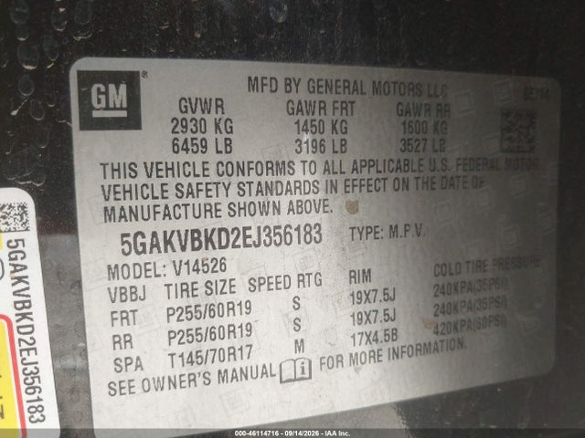 Buick Enclave Leather 2014 5GAKVBKD2EJ356183 Image 9