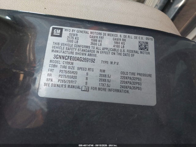 2010 Chevrolet Avalanche 1500 Lt1 მანქანა იყიდება აუქციონზე, vin: 3GNNCFE00AG269192, აუქციონის ნომერი: 46114746