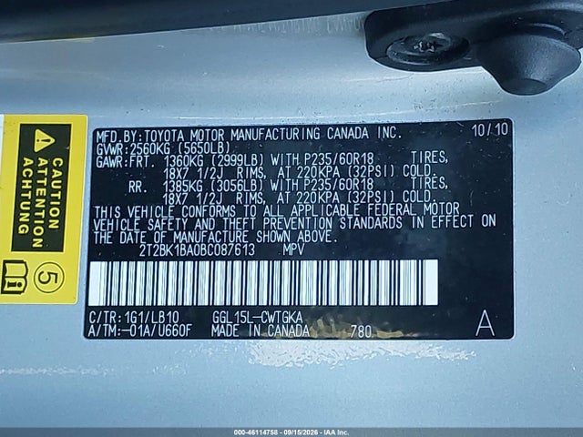 46114758 :رقم المزاد ، 2T2BK1BA0BC087613 vin ، 2011 Lexus Rx 350 مزاد بيع
