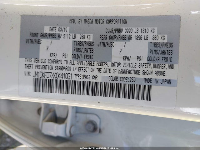 Aukcja sprzedaży 2019 Mazda Cx-3 Grand Touring, vin: JM1DKFD7XK0441031, numer aukcji: 46114761