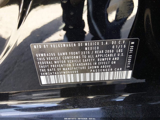 Auction sale of the 2015 Volkswagen Golf Tdi Sel 4-door, vin: 3VW2A7AU3FM060096, lot number: 46114772