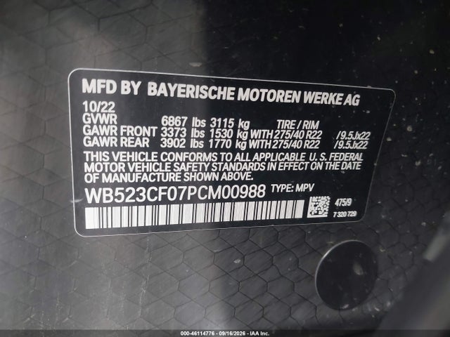 Продажа на аукционе авто 2023 Bmw Ix Xdrive50, vin: WB523CF07PCM00988, номер лота: 46114776
