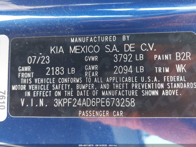 Продаж на аукціоні авто 2023 Kia Forte Lxs, vin: 3KPF24AD6PE673258, номер лоту: 46114879