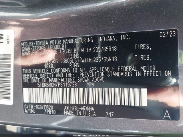 Продаж на аукціоні авто 2023 Toyota Highlander Hybrid Xle, vin: 5TDKBRCH7PS119728, номер лоту: 46114902