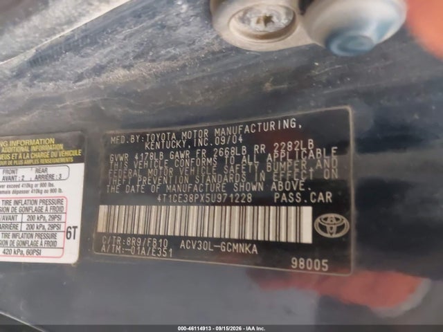 2005 Toyota Camry Solara Se მანქანა იყიდება აუქციონზე, vin: 4T1CE38PX5U971228, აუქციონის ნომერი: 46114913