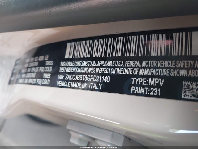 Продажа на аукционе авто 2016 Jeep Renegade Latitude, vin: ZACCJBBT6GPD21140, номер лота: 46114915