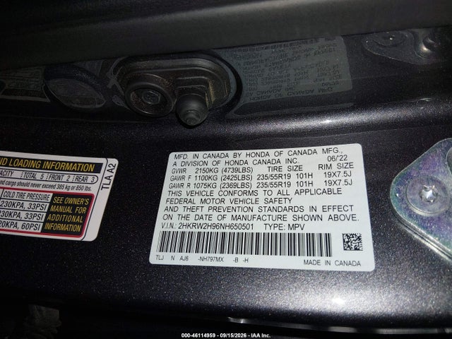 Продажа на аукционе авто 2022 Honda Cr-v Awd Touring, vin: 2HKRW2H96NH650501, номер лота: 46114959