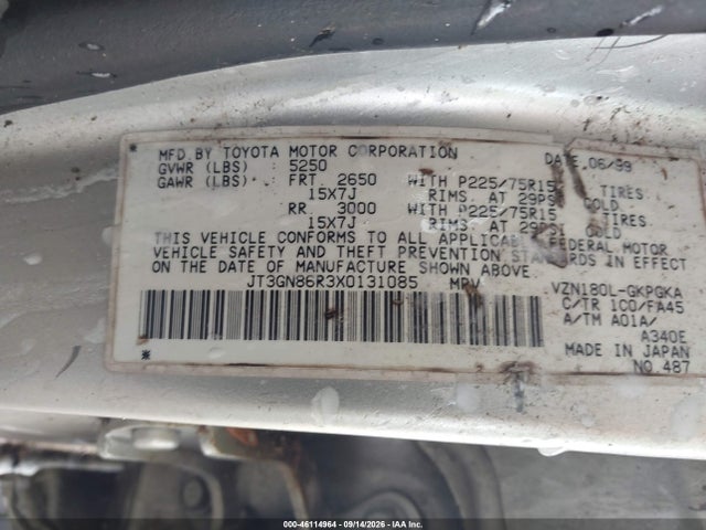 Aukcja sprzedaży 1999 Toyota 4runner Sr5 V6, vin: JT3GN86R3X0131085, numer aukcji: 46114964