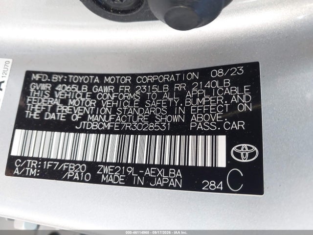 Продаж на аукціоні авто 2024 Toyota Corolla Hybrid Le, vin: JTDBCMFE7R3028531, номер лоту: 46114968