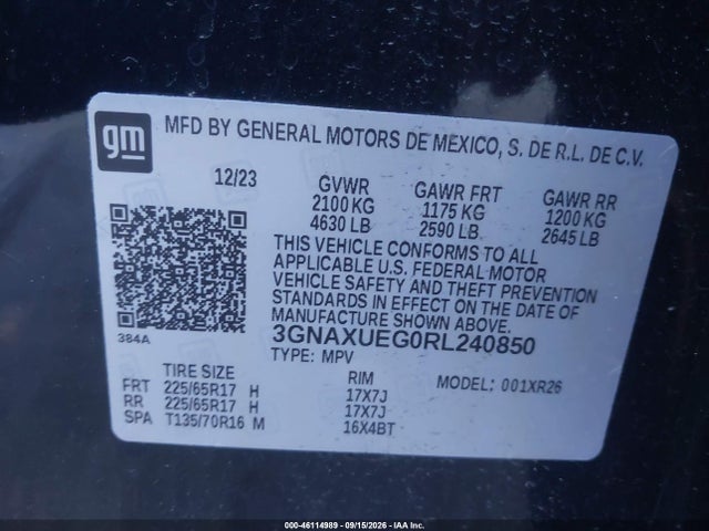 Aukcja sprzedaży 2024 Chevrolet Equinox Awd Lt, vin: 3GNAXUEG0RL240850, numer aukcji: 46114989