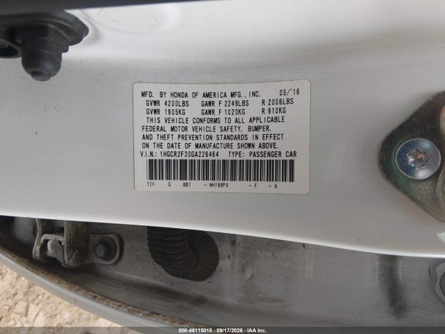 Aukcja sprzedaży 2016 Honda Accord Lx, vin: 1HGCR2F30GA226464, numer aukcji: 46115018