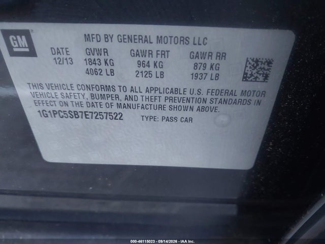 Продажа на аукционе авто 2014 Chevrolet Cruze 1lt Auto, vin: 1G1PC5SB7E7257522, номер лота: 46115023