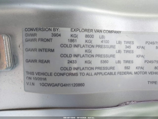 Chevrolet Express 2500 Work Van 2017 1GCWGAFG4H1120860 Image 9