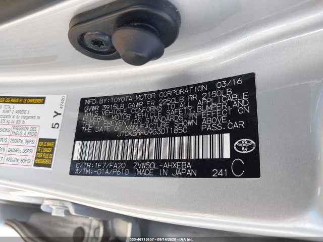 Toyota Prius Two 2016 JTDKBRFU9G3011850 Image 9