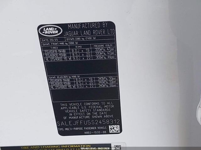 Продажа на аукционе авто 2025 Land Rover Defender 130 P300 S, vin: SALEJFFU5S2458312, номер лота: 46115140