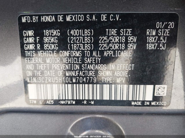 Aukcja sprzedaży 2020 Honda Hr-v 2wd Sport, vin: 3CZRU5H10LM704779, numer aukcji: 46115146