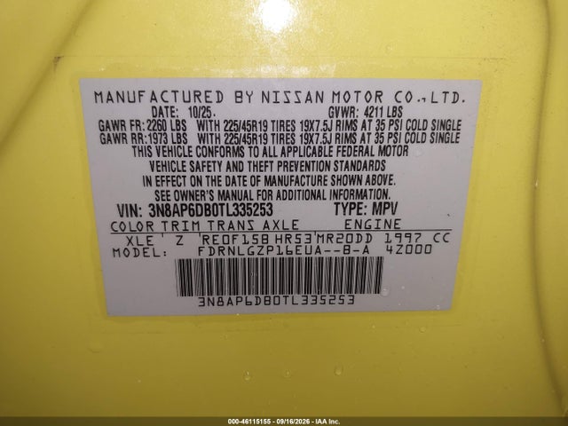 Aukcja sprzedaży 2026 Nissan Kicks Sr, vin: 3N8AP6DB0TL335253, numer aukcji: 46115155