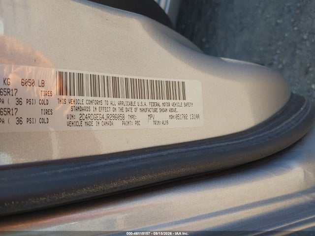 Продаж на аукціоні авто 2018 Dodge Grand Caravan Gt, vin: 2C4RDGEG4JR296058, номер лоту: 46115157