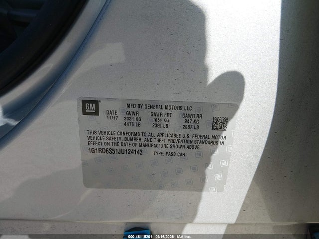 Aukcja sprzedaży 2018 Chevrolet Volt Premier, vin: 1G1RD6S51JU124143, numer aukcji: 46115201