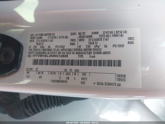 Ford F-150 Lightning Xlt 2022 1FTVW1EL3NWG12808 Image 9