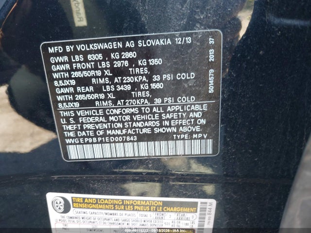 Продажа на аукционе авто 2014 Volkswagen Touareg X, vin: WVGEP9BP1ED007843, номер лота: 46115222