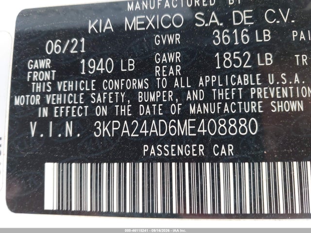 Продаж на аукціоні авто 2021 Kia Rio Lx, vin: 3KPA24AD6ME408880, номер лоту: 46115241