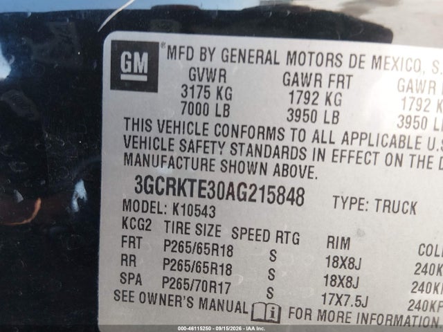 Aukcja sprzedaży 2010 Chevrolet Silverado 1500 Ltz, vin: 3GCRKTE30AG215848, numer aukcji: 46115250