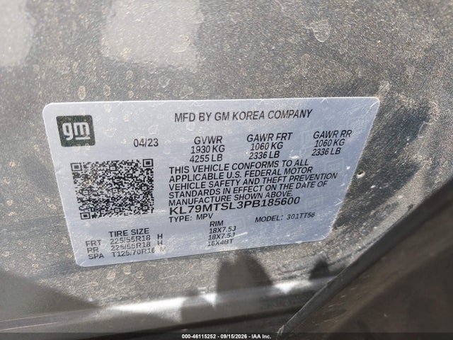 Aukcja sprzedaży 2023 Chevrolet Trailblazer Fwd Rs, vin: KL79MTSL3PB185600, numer aukcji: 46115252
