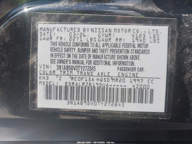 Aukcja sprzedaży 2026 Nissan Sentra Sr, vin: 3N1AB9DV0TY272845, numer aukcji: 46115281